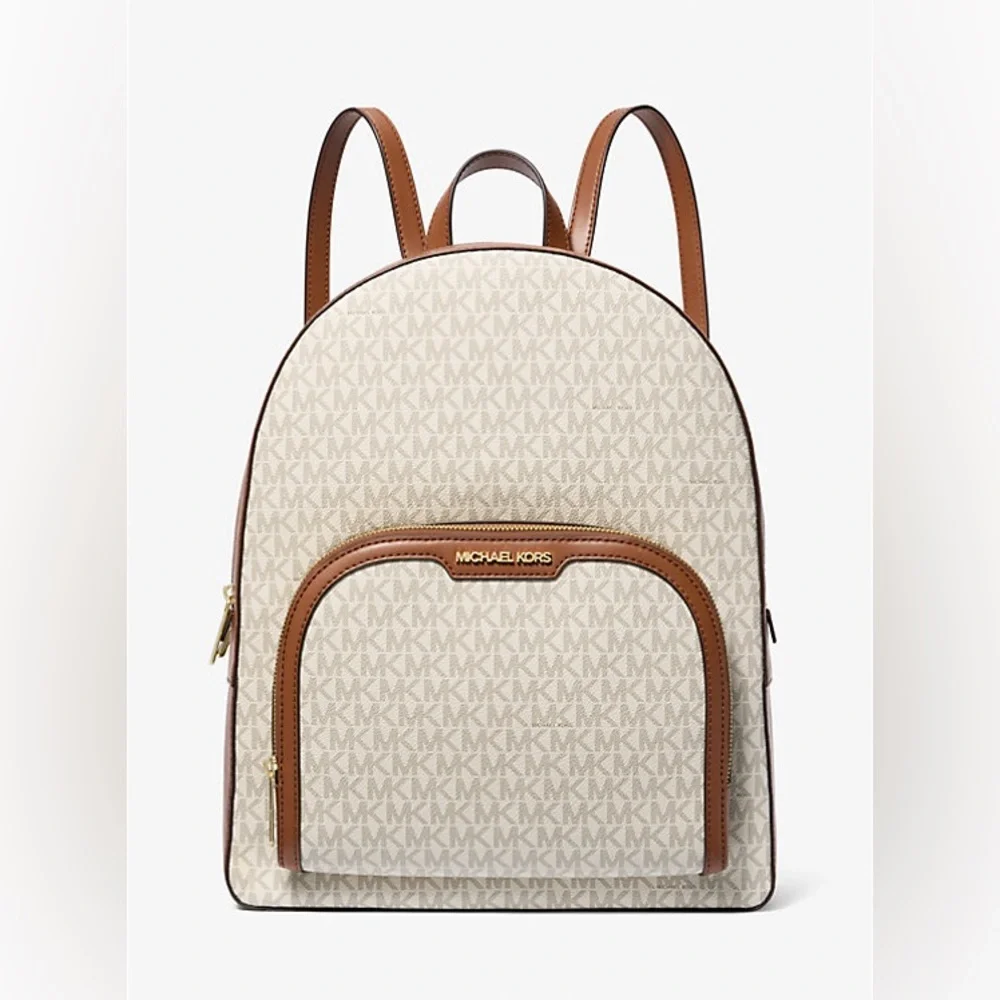 🧡SALE‼️🧡NWT Michael Kors $558 Large Jaycee Logo Vanilla Backpack with MK Print - Picture 3 of 5